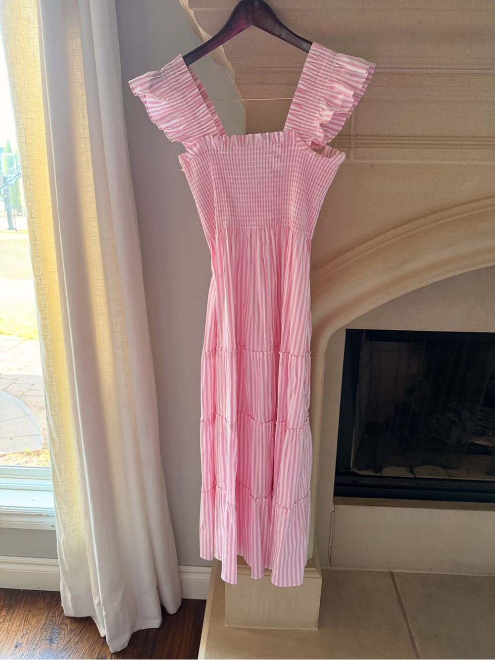Hill House Ellie Nap Midi Pink Tiered Gingham & Stripe Maxi Dress